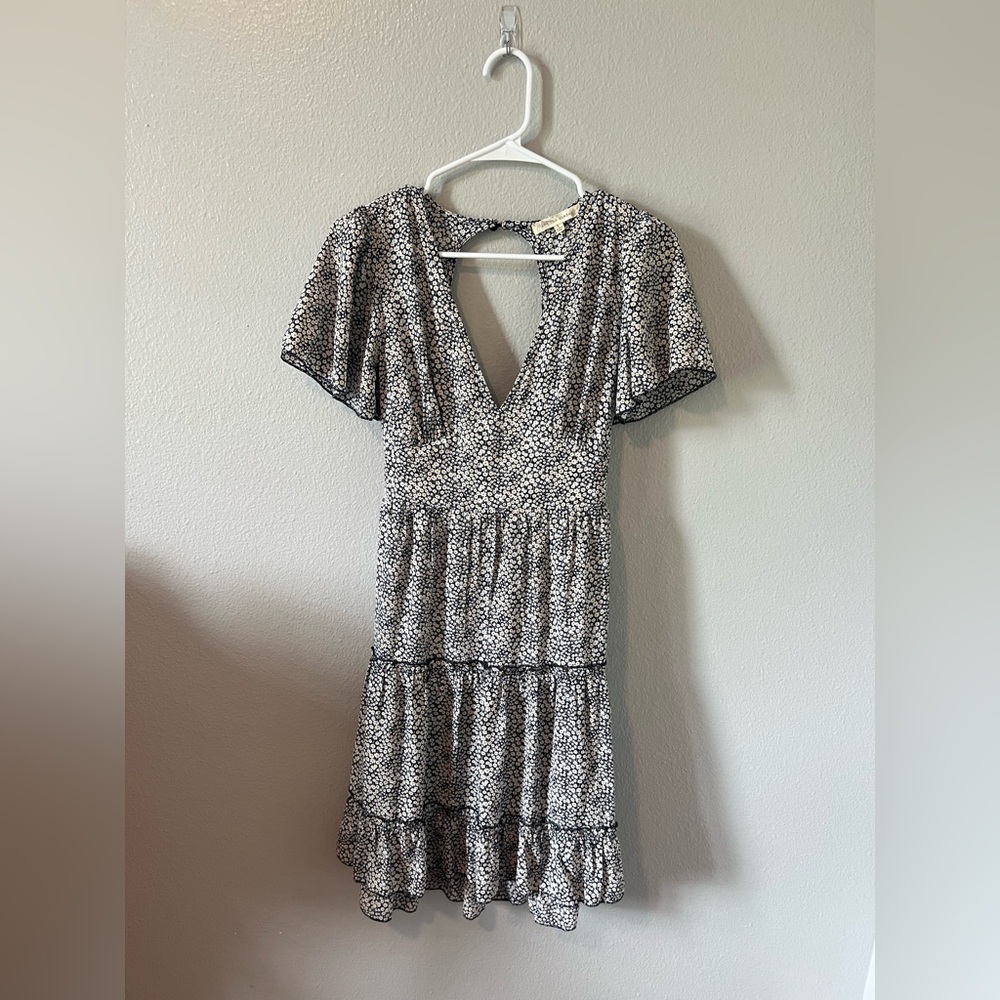 Elegant Black and White Floral Mini Dress